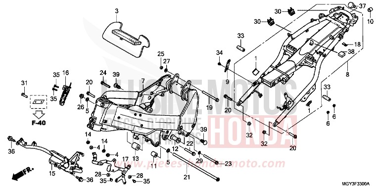 CARROSSERIE DE CHASSIS de VFR800X "Crossrunner" CANDY BLAZING RED (R195) 2011